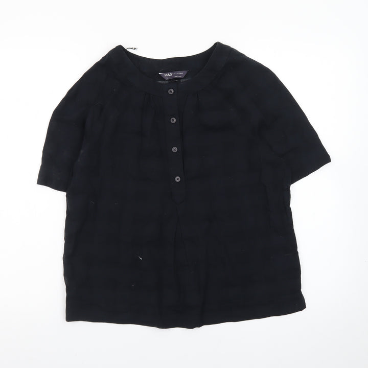 Marks and Spencer Women's Black Cotton Short Sleeve Blouse Size 6