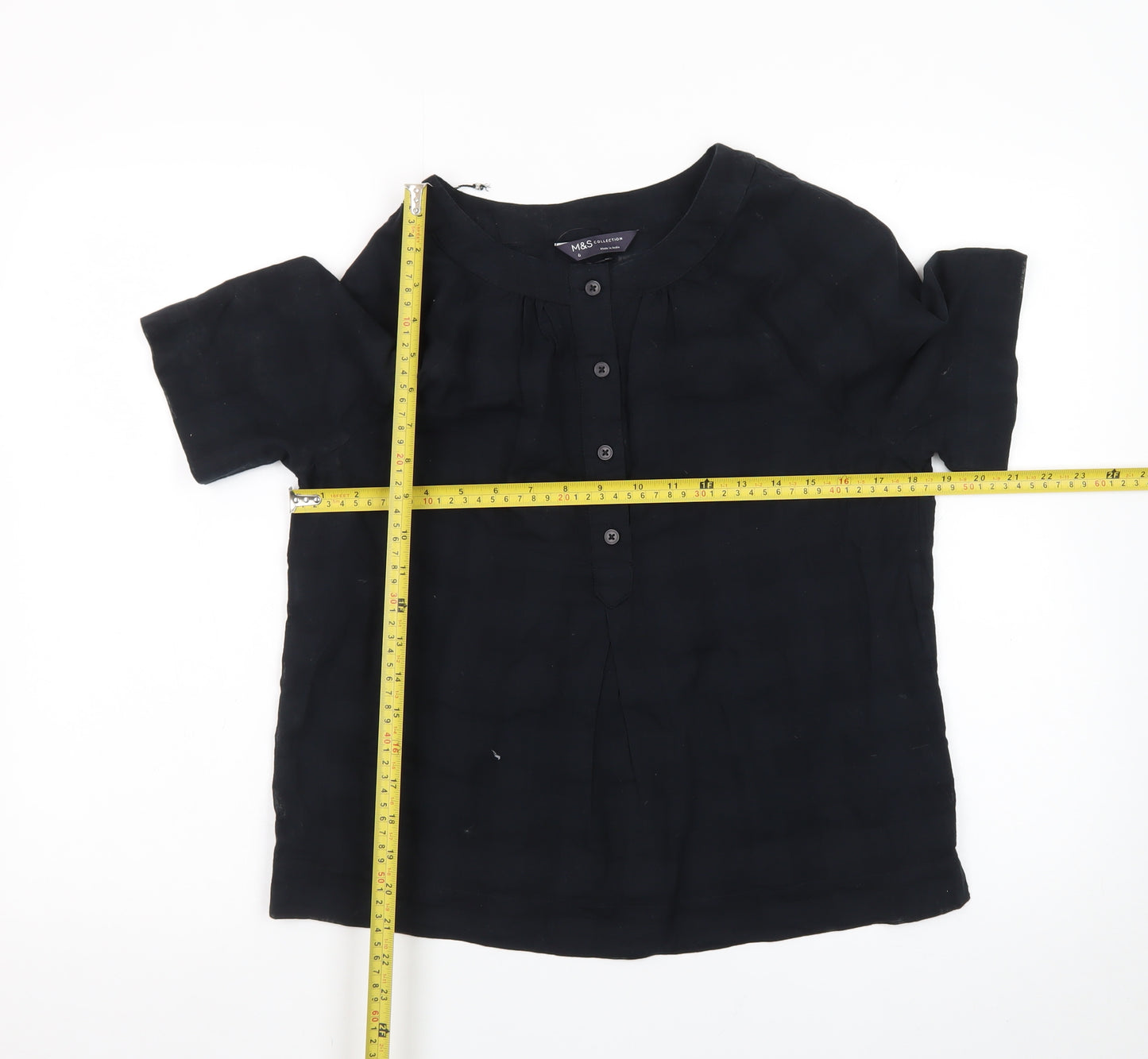 Marks and Spencer Women's Black Cotton Short Sleeve Blouse Size 6
