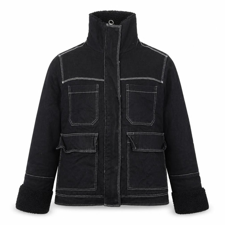 Topshop Womens Black Cotton Utility Jacket Size 14 Lined Zip Pockets