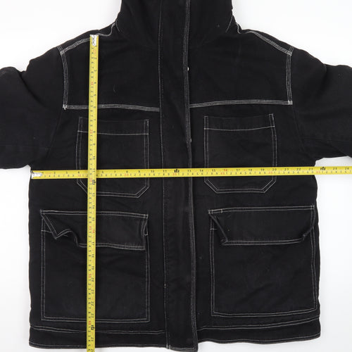 Topshop Womens Black Cotton Utility Jacket Size 14 Lined Zip Pockets