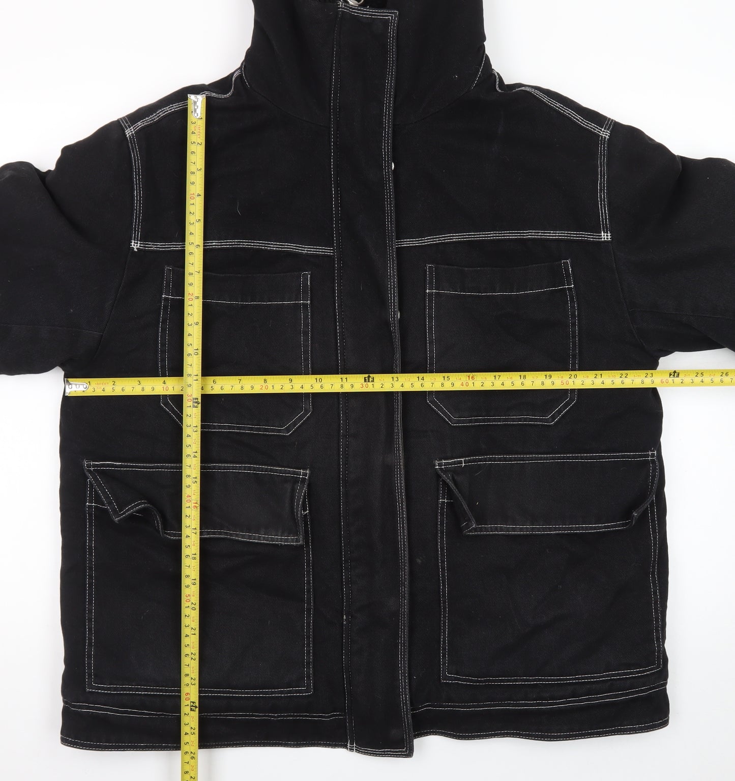 Topshop Womens Black Cotton Utility Jacket Size 14 Lined Zip Pockets