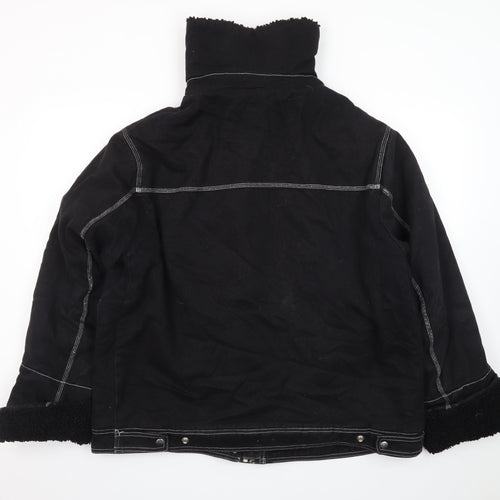 Topshop Womens Black Cotton Utility Jacket Size 14 Lined Zip Pockets