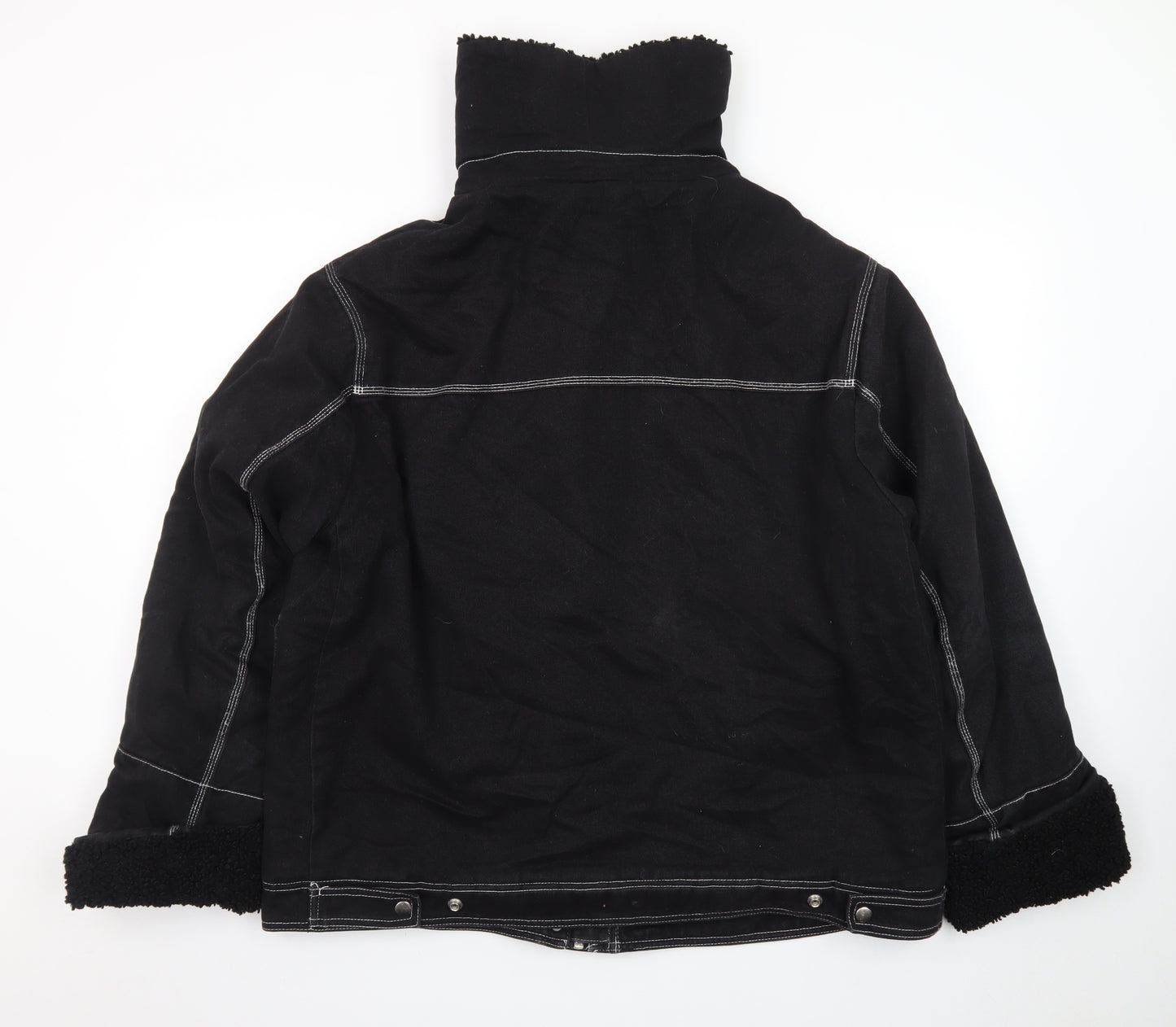 Topshop Womens Black Cotton Utility Jacket Size 14 Lined Zip Pockets