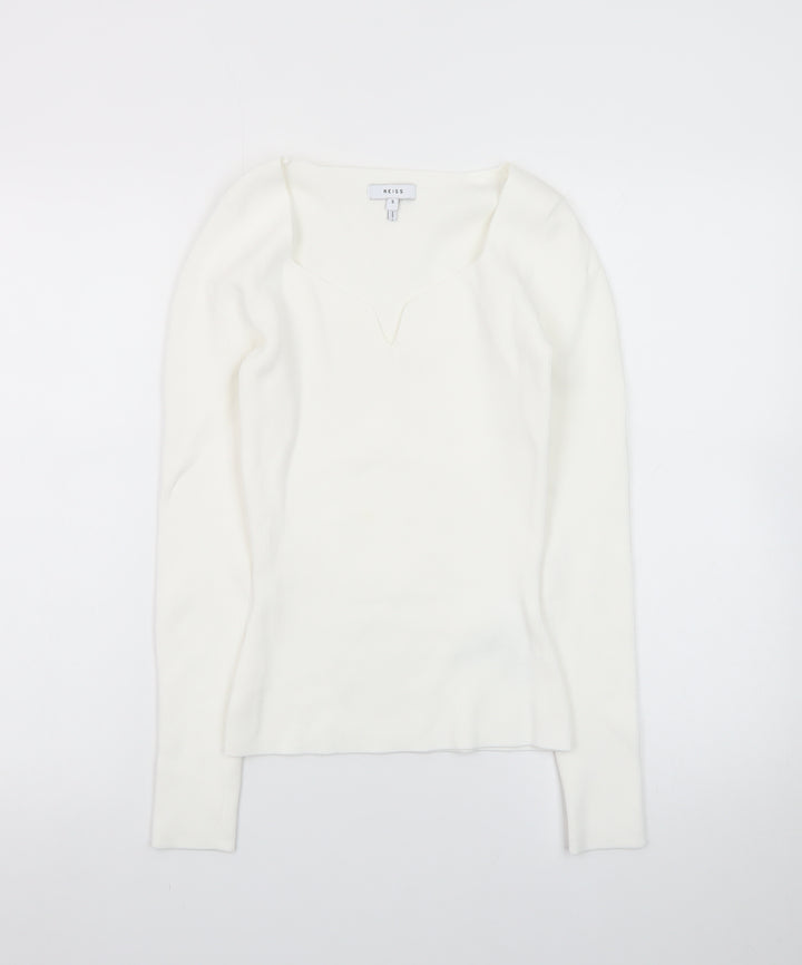 Reiss Women’s Ivory V-Neck Slim Knit Jumper Size S