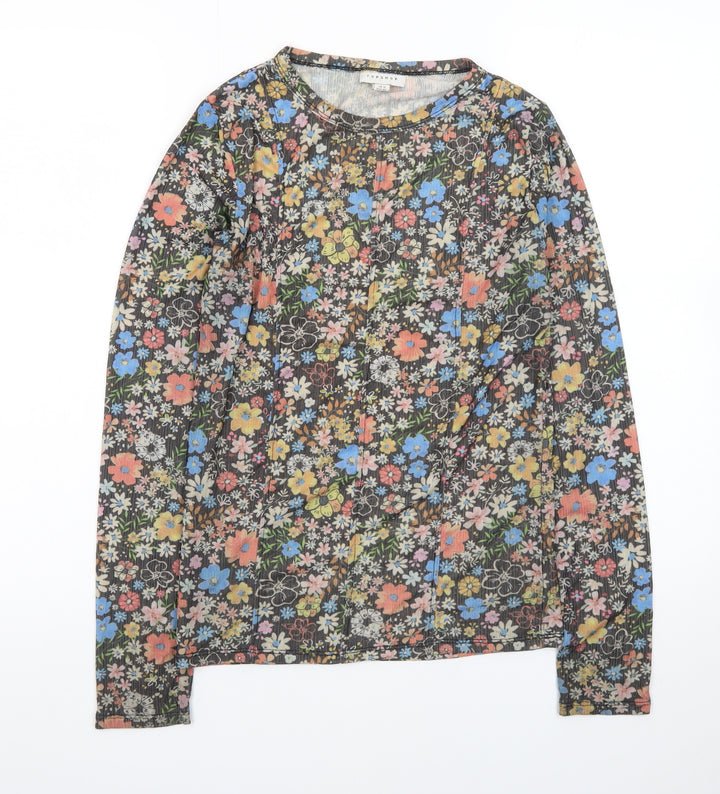 Topshop Women's Multicoloured Floral Long Sleeve Jersey Top Size 12