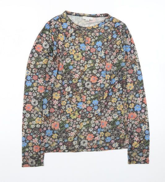 Topshop Women's Multicoloured Floral Long Sleeve Jersey Top Size 12