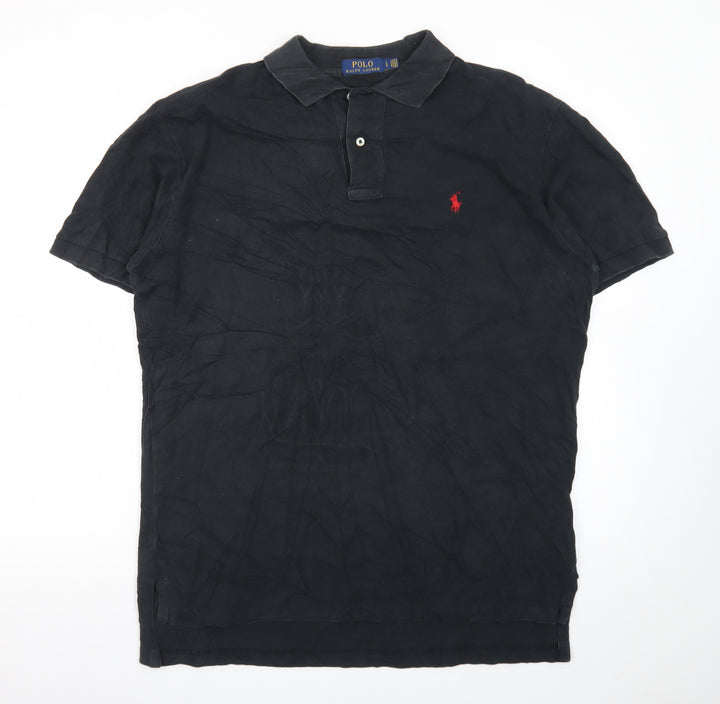 Ralph Lauren Men's Black Cotton Polo Shirt L Classic Fit