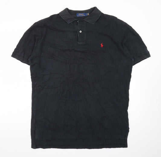 Ralph Lauren Men's Black Cotton Polo Shirt L Classic Fit