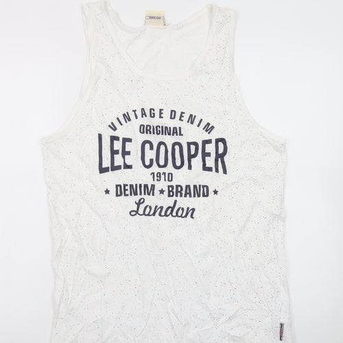 Lee Cooper Men's White Speckled Sleeveless Crew Neck T-Shirt M