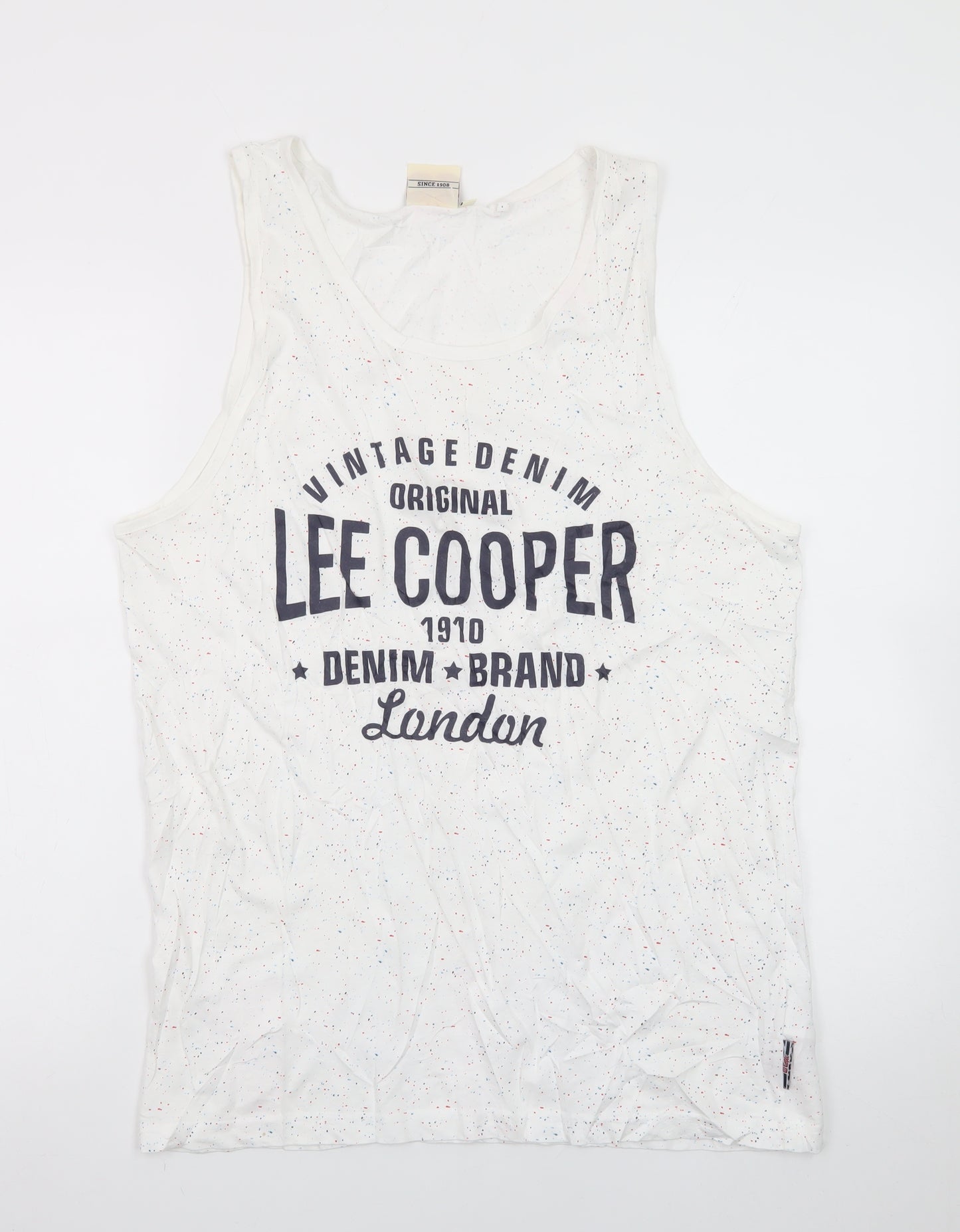 Lee Cooper Men's White Speckled Sleeveless Crew Neck T-Shirt M