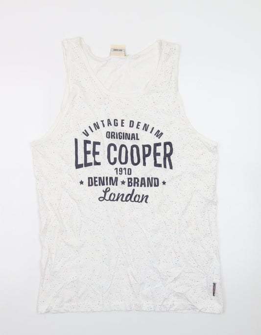 Lee Cooper Men's White Speckled Sleeveless Crew Neck T-Shirt M