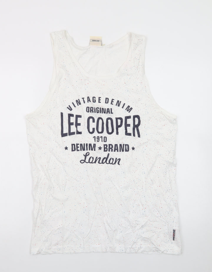 Lee Cooper Men's White Speckled Sleeveless Crew Neck T-Shirt M