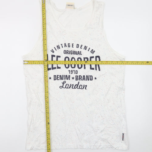 Lee Cooper Men's White Speckled Sleeveless Crew Neck T-Shirt M