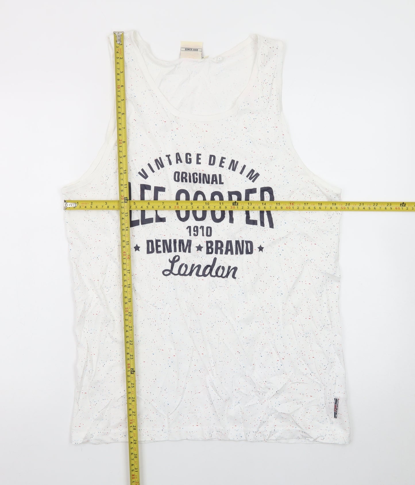 Lee Cooper Men's White Speckled Sleeveless Crew Neck T-Shirt M