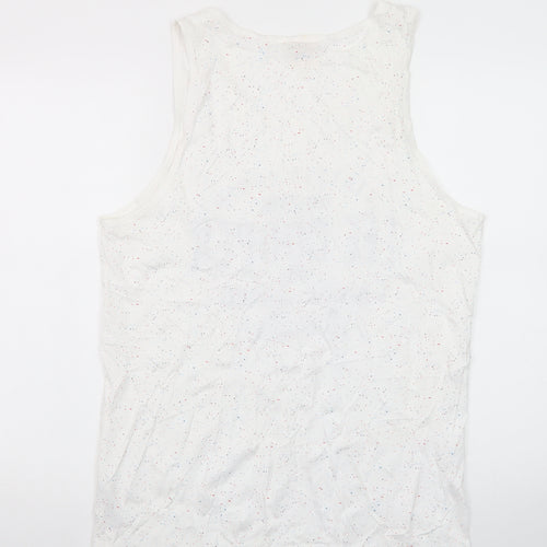 Lee Cooper Men's White Speckled Sleeveless Crew Neck T-Shirt M