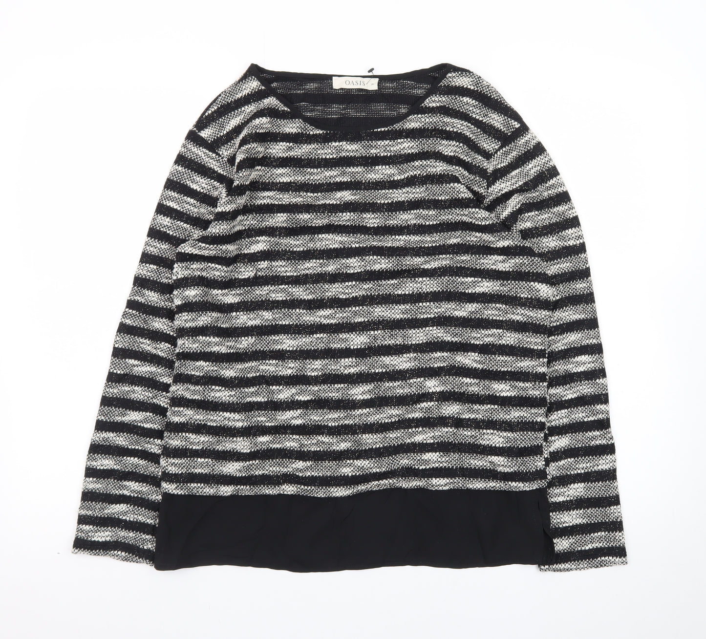 Oasis Women’s Black Striped Knit Pullover Jumper Size M
