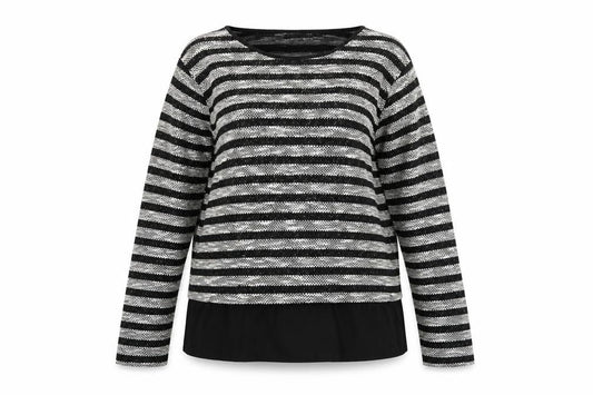 Front view of Oasis Women’s Black Striped Knit jumper, size M