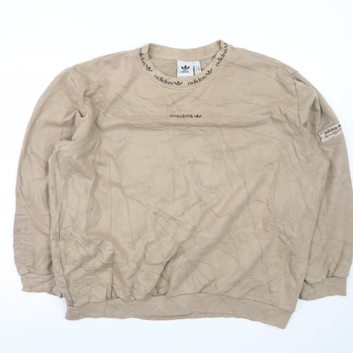 Adidas Men's Beige Crew Neck Sweatshirt XL Cotton Blend Pullover
