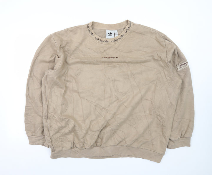 Adidas Men's Beige Crew Neck Sweatshirt XL Cotton Blend Pullover