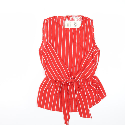 Miss Selfridge Women's Red Striped Sleeveless Wrap Blouse Size 6