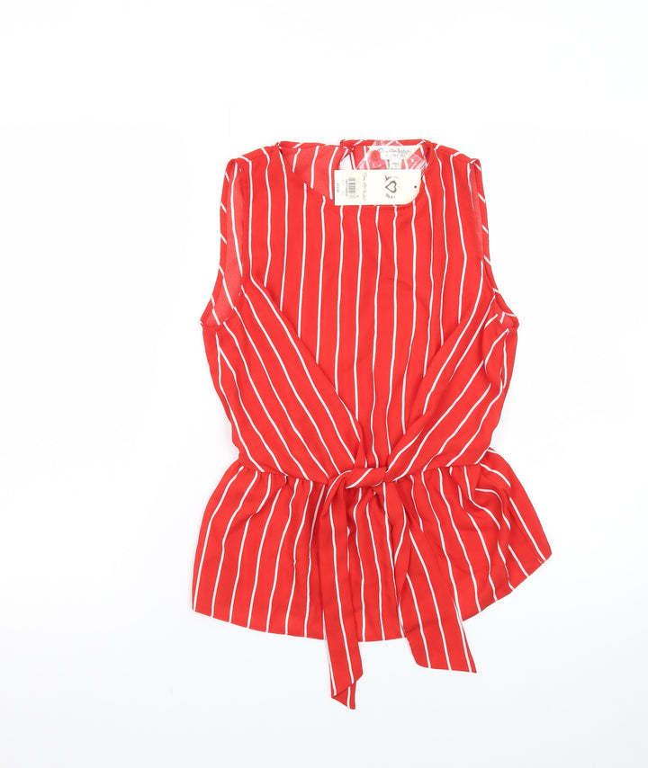 Miss Selfridge Women's Red Striped Sleeveless Wrap Blouse Size 6