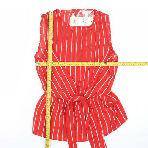 Miss Selfridge Women's Red Striped Sleeveless Wrap Blouse Size 6