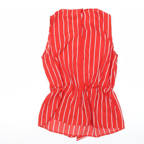 Miss Selfridge Women's Red Striped Sleeveless Wrap Blouse Size 6