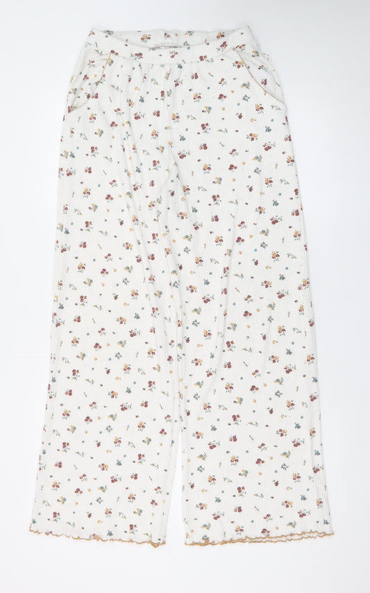 Primark Women Ivory Floral Jersey Pyjama Pants S Lightweight