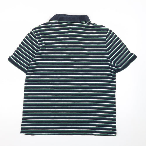 Marks and Spencer Men's Blue Striped Cotton Polo Shirt L