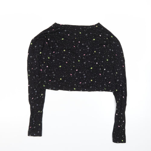 Brave Soul Women's Black Space Print Cropped Long Sleeve T-Shirt Size S