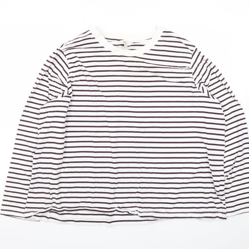Marks and Spencer Women's White Striped Long Sleeve T-Shirt Size 24