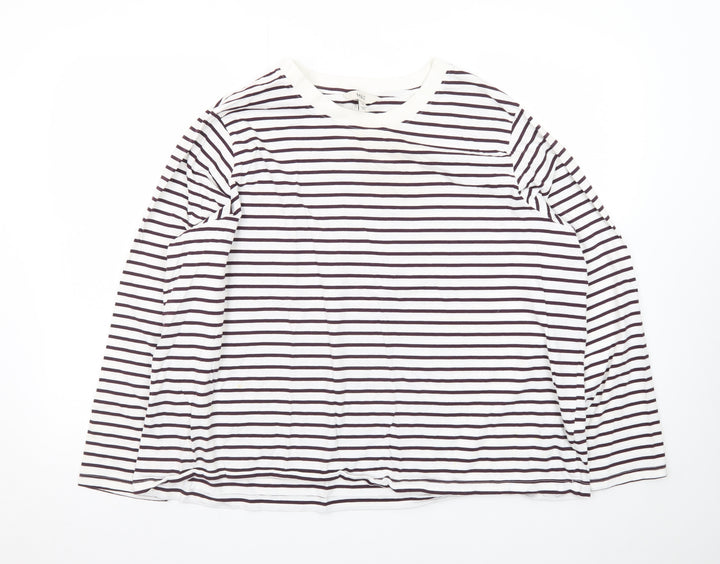 Marks and Spencer Women's White Striped Long Sleeve T-Shirt Size 24