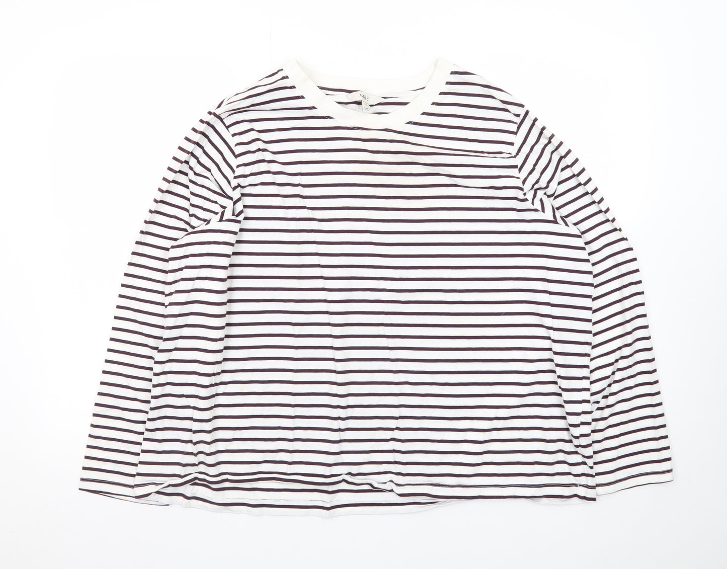 Marks and Spencer Women's White Striped Long Sleeve T-Shirt Size 24