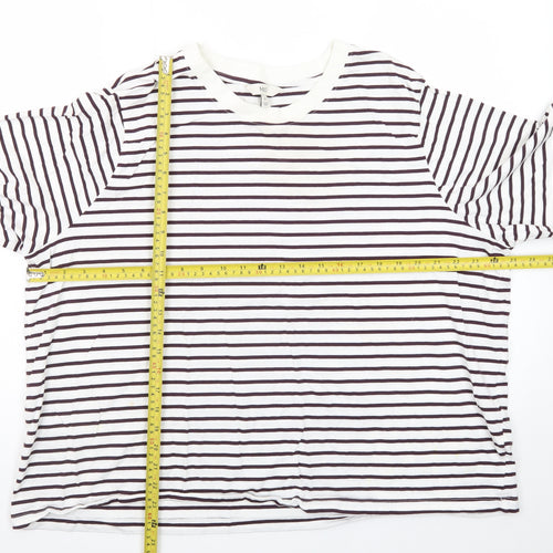 Marks and Spencer Women's White Striped Long Sleeve T-Shirt Size 24