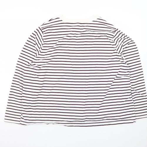 Marks and Spencer Women's White Striped Long Sleeve T-Shirt Size 24