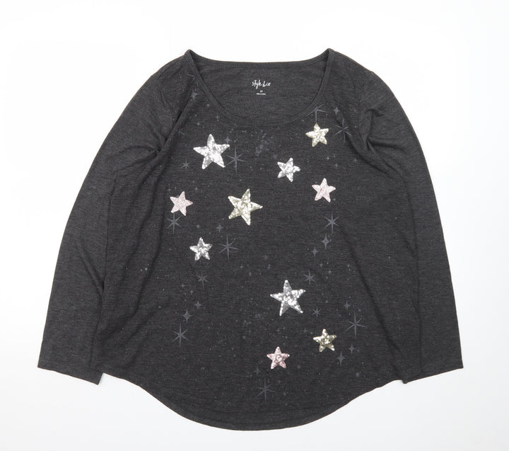 Style & Co Women’s Grey Sequin Star Long Sleeve T-Shirt Size 18 Plus