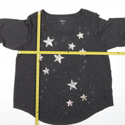 Style & Co Women’s Grey Sequin Star Long Sleeve T-Shirt Size 18 Plus