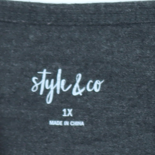 Style & Co Women’s Grey Sequin Star Long Sleeve T-Shirt Size 18 Plus