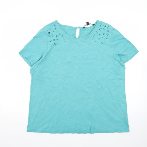 Bonmarché Women's Blue Cotton Embroidered Short Sleeve T-Shirt Size 14