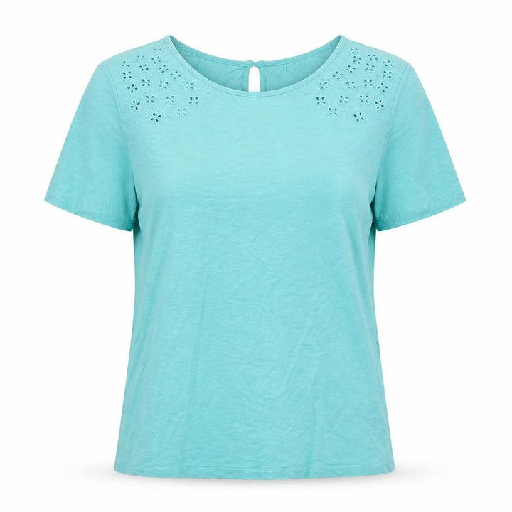 Bonmarché Women's Blue Cotton Embroidered Short Sleeve T-Shirt Size 14