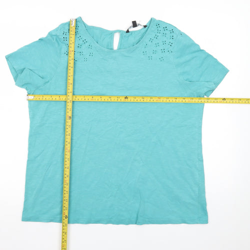 Bonmarché Women's Blue Cotton Embroidered Short Sleeve T-Shirt Size 14