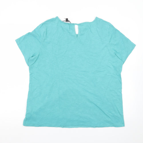 Bonmarché Women's Blue Cotton Embroidered Short Sleeve T-Shirt Size 14