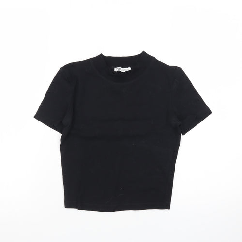 Zara Women's Black Slim Fit Cropped T-Shirt Size S