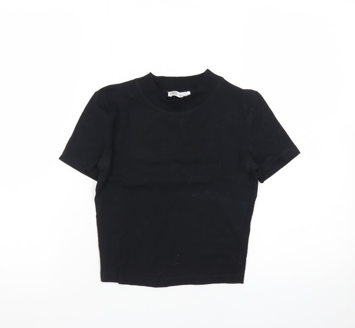 Zara Women's Black Slim Fit Cropped T-Shirt Size S