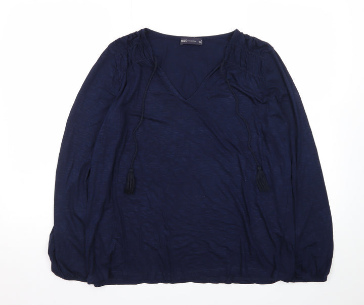 Marks and Spencer Women’s Blue Long Sleeve V-Neck Tunic Blouse Size 16