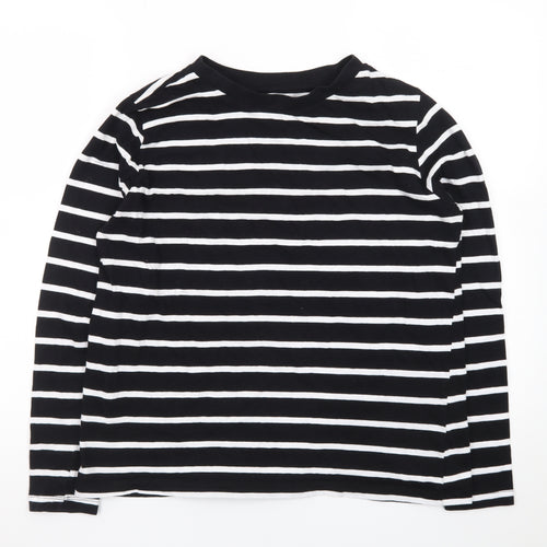 Primark Women's Black White Striped Long Sleeve Cotton Regular Fit Top M