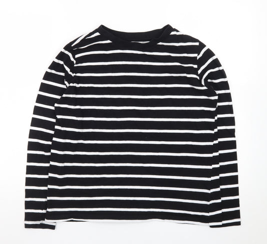 Primark Women's Black White Striped Long Sleeve Cotton Regular Fit Top M