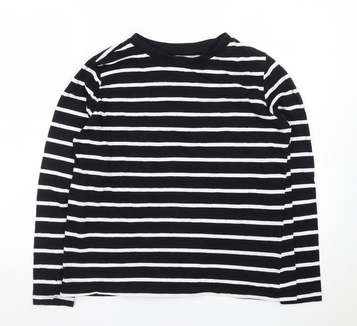 Primark Women's Black White Striped Long Sleeve Cotton Regular Fit Top M