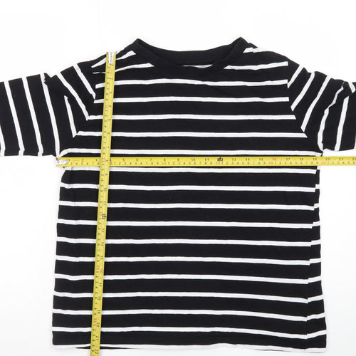 Primark Women's Black White Striped Long Sleeve Cotton Regular Fit Top M