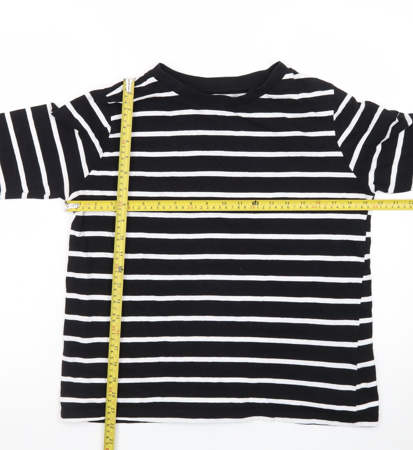Primark Women's Black White Striped Long Sleeve Cotton Regular Fit Top M